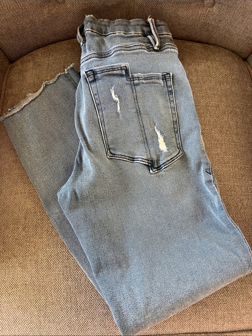 Good American Light Blue Ankle Crop Distressed Jeans